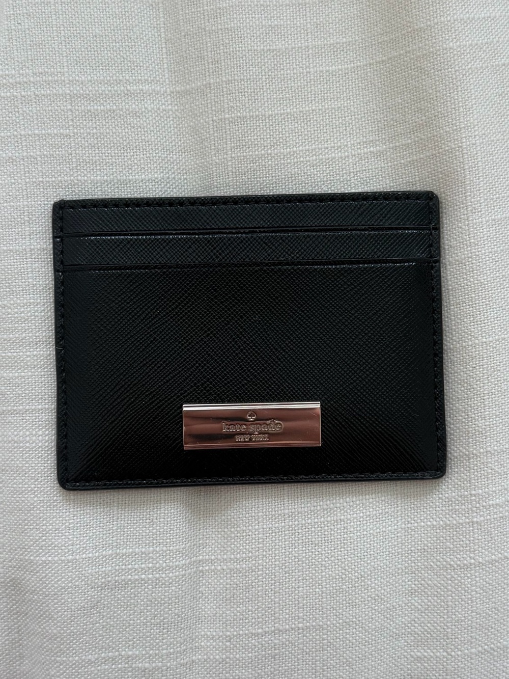 kate spade Black Saffiano Leather Card Holder with Silver Plaque